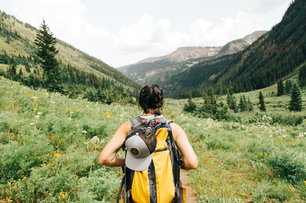Photo of a person walking through forest